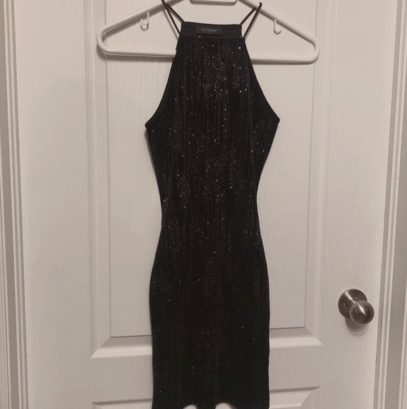 Sparkly Black Velvet Bodycon Dress - Picture 1 of 3